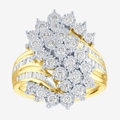 Womens 1 CT. T.W. Natural White Diamond 10K Gold Cocktail Ring