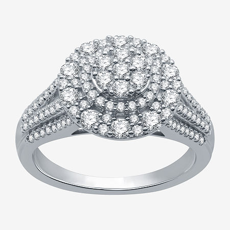 Diamond Blossom Womens 1 CT. T.W. Natural Diamond 10K White Gold Round Halo Cocktail Ring, 5, White