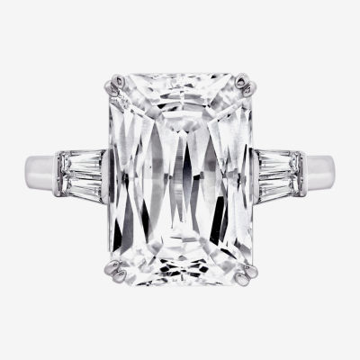 DiamonArt® Womens White Cubic Zirconia Sterling Silver Rectangular Engagement Ring