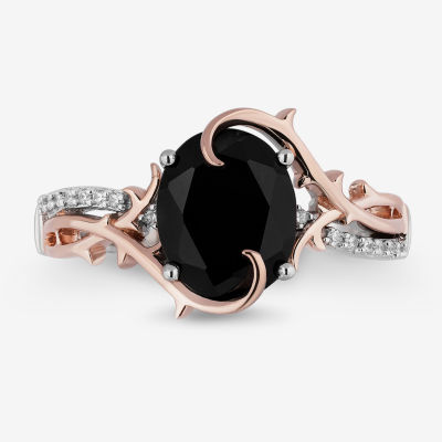 Enchanted Disney Fine Jewelry Villains Womens 1/10 CT. T.W. Genuine Black Onyx 14K Rose Gold Over Silver Sleeping Beauty Maleficent Cocktail Ring