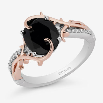 Enchanted Disney Fine Jewelry Villains Womens 1/10 CT. T.W. Genuine Black Onyx 14K Rose Gold Over Silver Maleficent Sleeping Beauty Cocktail Ring