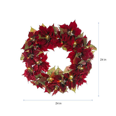 Kurt Adler Red Poinsettia Indoor Outdoor Christmas Wreath