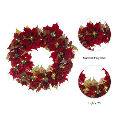 Kurt Adler Red Poinsettia Indoor Outdoor Christmas Wreath