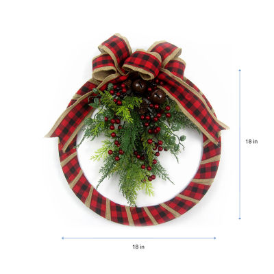 Kurt Adler Plaid Fabric Indoor Christmas Wreath