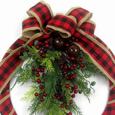 Kurt Adler Plaid Fabric Indoor Christmas Wreath