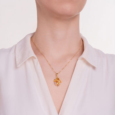 Womens Lab Created Yellow Sapphire 18K Gold Over Silver Flower 18 Inch Pendant Necklace