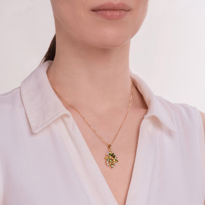 Womens Genuine Green Peridot 18K Gold Over Silver Flower 18 Inch Pendant Necklace