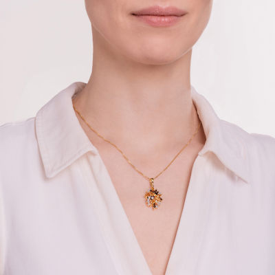 Womens Genuine Yellow Citrine 18K Gold Over Silver Flower 18 Inch Pendant Necklace