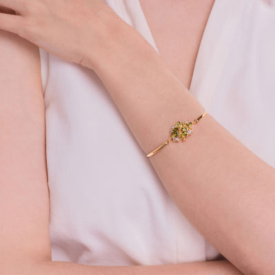 Womens Genuine Green Peridot 18K Gold Over Silver Flower Bangle Bracelet