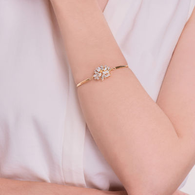 Womens Lab Created White Opal 18K Gold Over Silver Bangle Bracelet