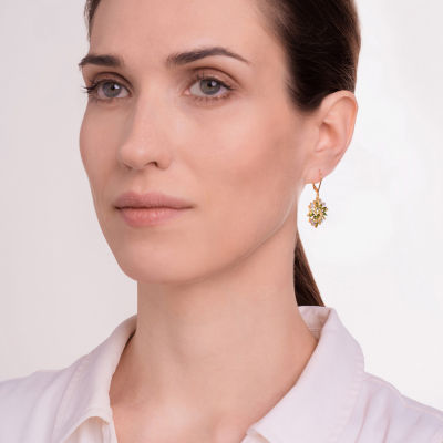 Womens Genuine Green Peridot 18K Gold Over Silver Drop Earrings