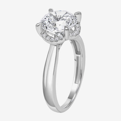 (I / I1) Womens 3 1/7 Ct. T.W. Lab Grown White Diamond 14K White Gold Round Halo Engagement Ring