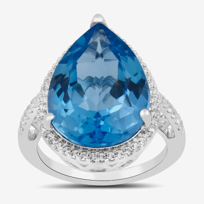 Womens Gemstone Sterling Silver Pear Cocktail Ring