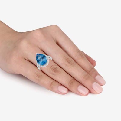 Womens Gemstone Sterling Silver Pear Cocktail Ring