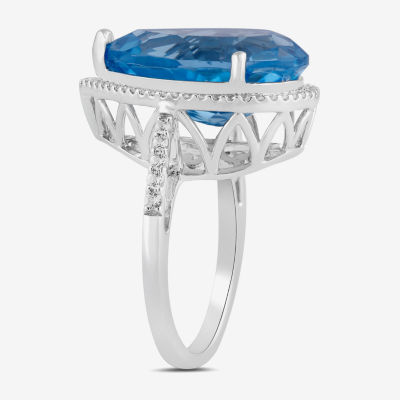 Womens Gemstone Sterling Silver Pear Cocktail Ring