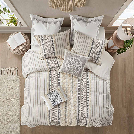 INK + IVY Bea Embroidered Cotton Oblong 12X20 Pillow With Tassels, One Size, White