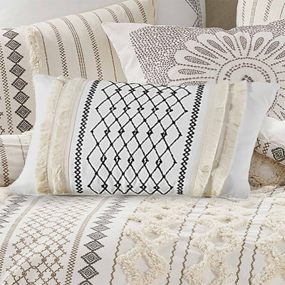 INK + IVY Bea Embroidered Cotton Oblong 12X20 Pillow with Tassels