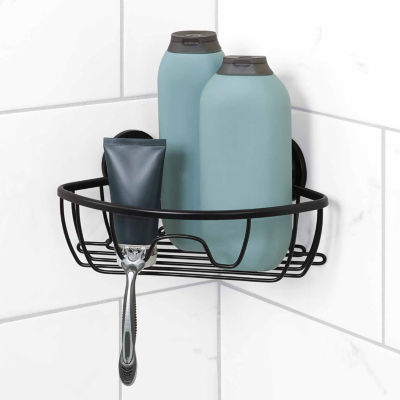 Zenna Home Aluminum Power Grip Black Corner Shower Caddy