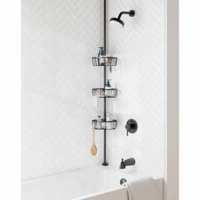 Zenna Home 3 Tier Aluminum Black Tension Pole Shower Caddy