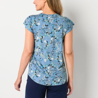 Liz Claiborne Womens Crew Neck Short Sleeve Blouse