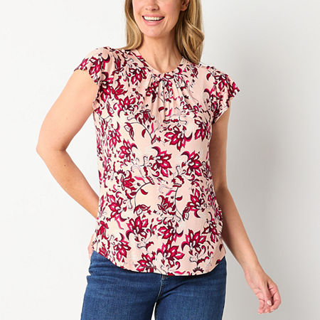 Liz Claiborne Womens Crew Neck Short Sleeve Blouse, X-large, Pink