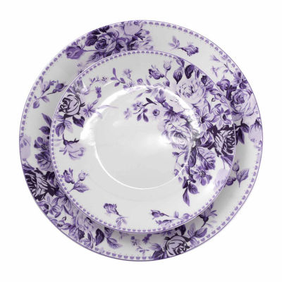 Elama Traditional Purple Rose Stoneware Dinnerware Set