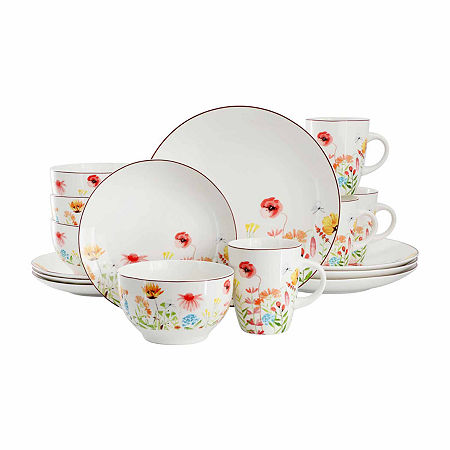 Elama Wildflower Meadow 16-pc. Stoneware Dinnerware Set, One Size, White