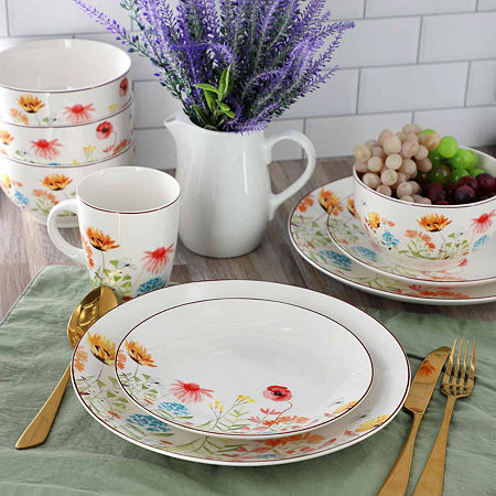 Elama Wildflower Meadow 16-pc. Stoneware Dinnerware Set, One Size, White