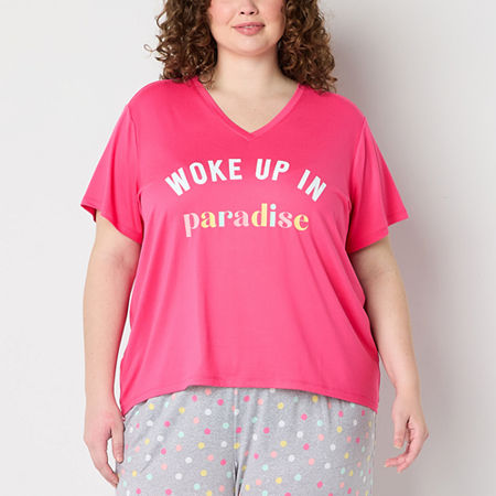 Sleep Chic Womens Plus Short Sleeve V Neck Pajama Top