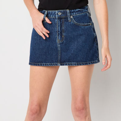 Arizona Womens Juniors Mid Rise Denim Skirt