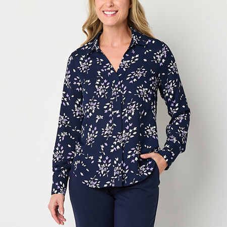 Liz Claiborne Adaptive Womens Long Sleeve Adaptive Easy-on + Easy-off Blouse