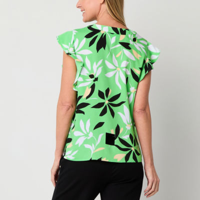 Liz Claiborne Shine Womens V Neck Short Sleeve Blouse