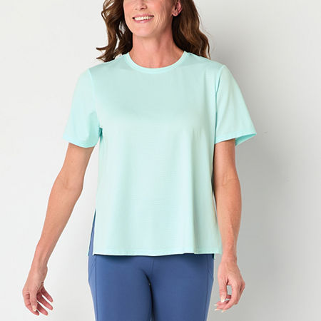 Xersion Womens Mesh Crew Neck Short Sleeve Tunic Top, Medium, Blue