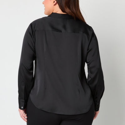 Worthington Womens Plus Long Sleeve Blouse