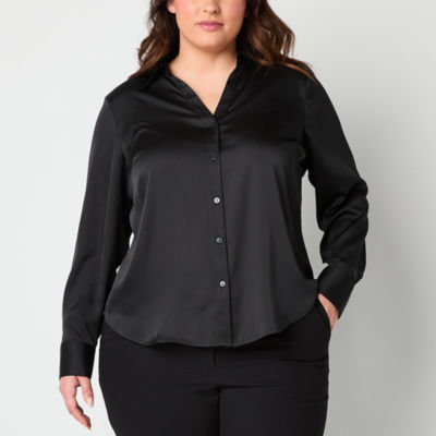 Worthington Womens Plus Long Sleeve Blouse