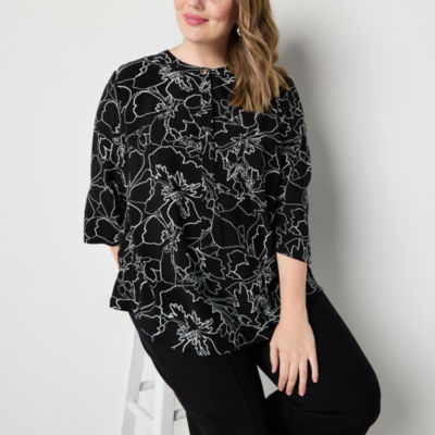 Liz Claiborne Plus Womens 3/4 Sleeve Tunic Top
