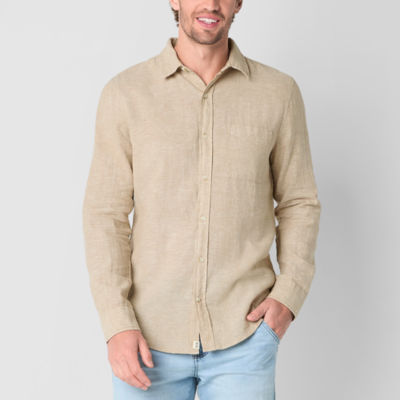mutual weave Mens Linen Blend Long Sleeve Button-Down Shirt