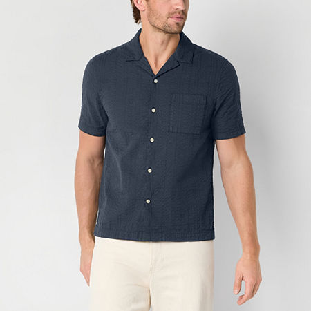 Mutual weave Mens Short Sleeve Camp Shirt, Large, Blue