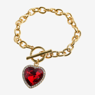 Bijoux Bar Gold Tone Womens 7.5 Inch Link Heart Chain Bracelet
