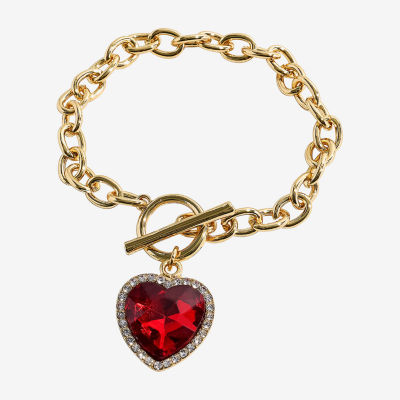 Bijoux Bar Gold Tone Womens 7.5 Inch Link Heart Chain Bracelet
