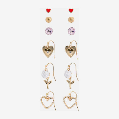 Arizona Gold Tone Womens Flower Heart 6 Pair Earring Set