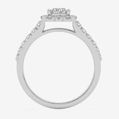 (G / Si1-Si2) Womens 1 CT. T.W. Lab Grown White Diamond 10K White Gold Side Stone Engagement Ring