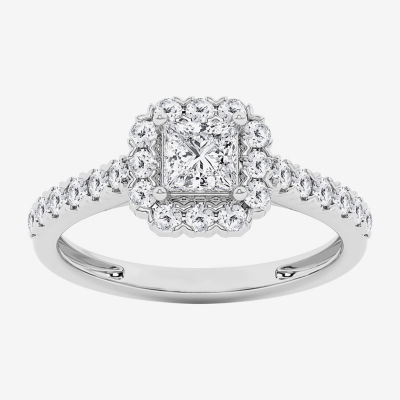 (G / Si1-Si2) Womens 1 CT. T.W. Lab Grown White Diamond 10K White Gold Side Stone Engagement Ring