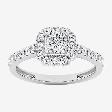 Modern Bride (g / Si1-si2) Womens 1 Ct. T.w. Lab Grown White Diamond 10k White Gold Side Stone Engagement Ring In Silver