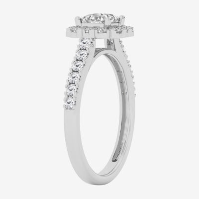 (G / Si1-Si2) Womens 1 CT. T.W. Lab Grown White Diamond 10K White Gold Side Stone Engagement Ring