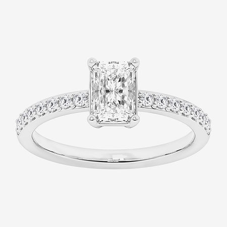 Modern Bride (g / Si1-si2) Womens 1 Ct. T.w. Lab Grown White Diamond 10k White Gold Side Stone Engagement Ring In Silver