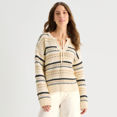 a.n.a Womens Split Tie Neck Long Sleeve Pullover Sweater