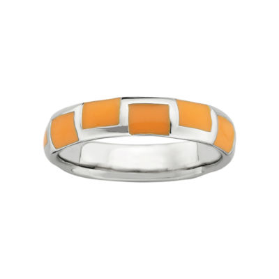 Personally Stackable Sterling Silver Orange Enamel Geometric Ring