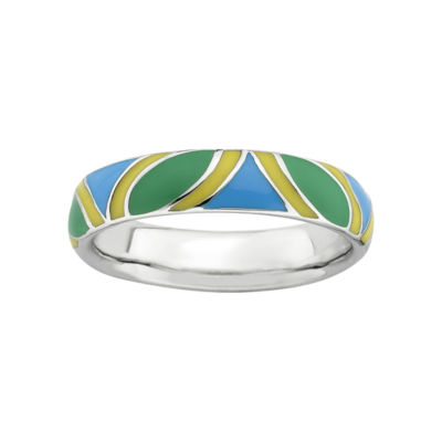 Personally Stackable Sterling Silver Blue, Green & Yellow Enamel Ring