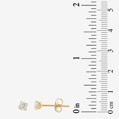 White Cubic Zirconia 14K Gold 3mm Round Stud Earrings